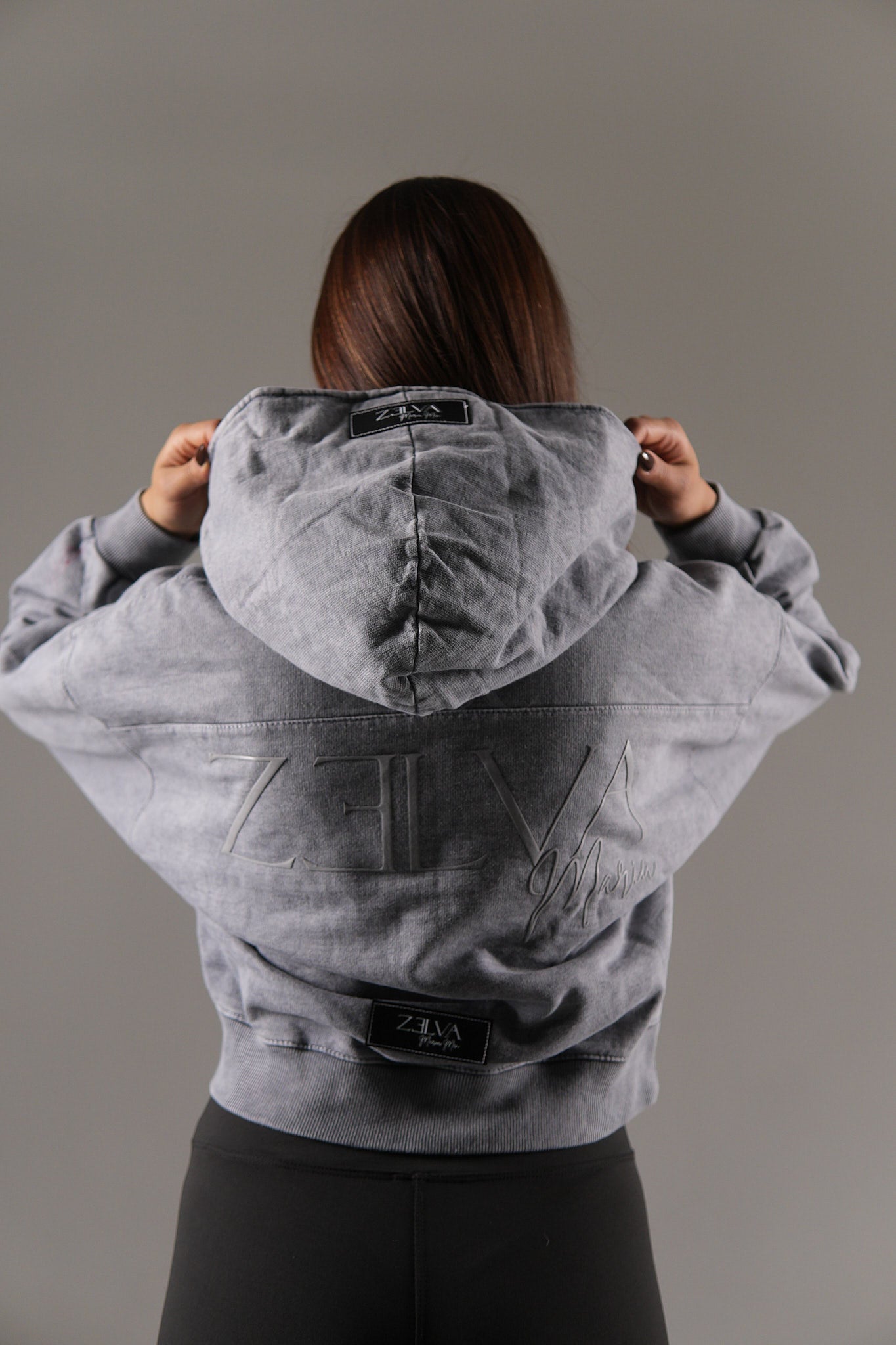 GREY WASHED CROPPED HOODIE