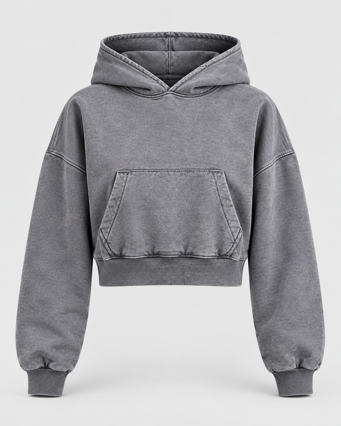 GREY WASHED CROPPED HOODIE