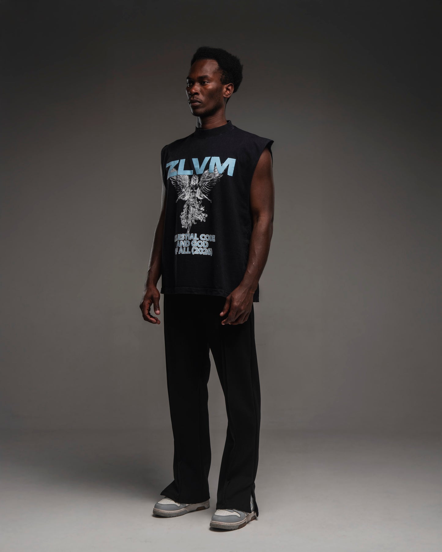 ANGEL CODE VINTAGE GREY SLEEVELESS T SHIRT