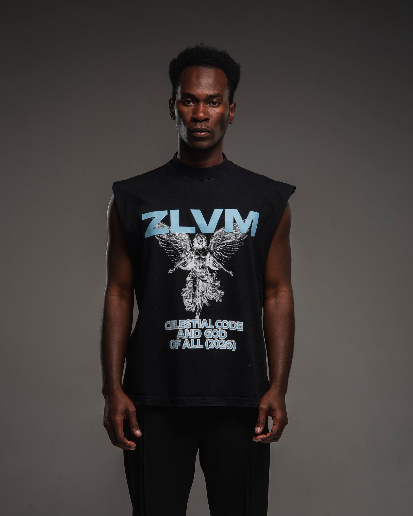 ANGEL CODE VINTAGE GREY SLEEVELESS T SHIRT