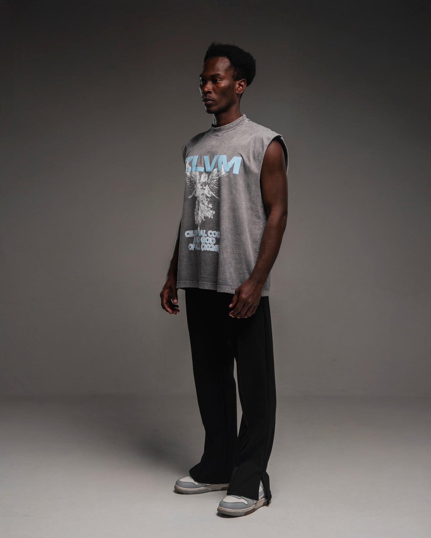 ANGEL CODE VINTAGE GREY SLEEVELESS T SHIRT