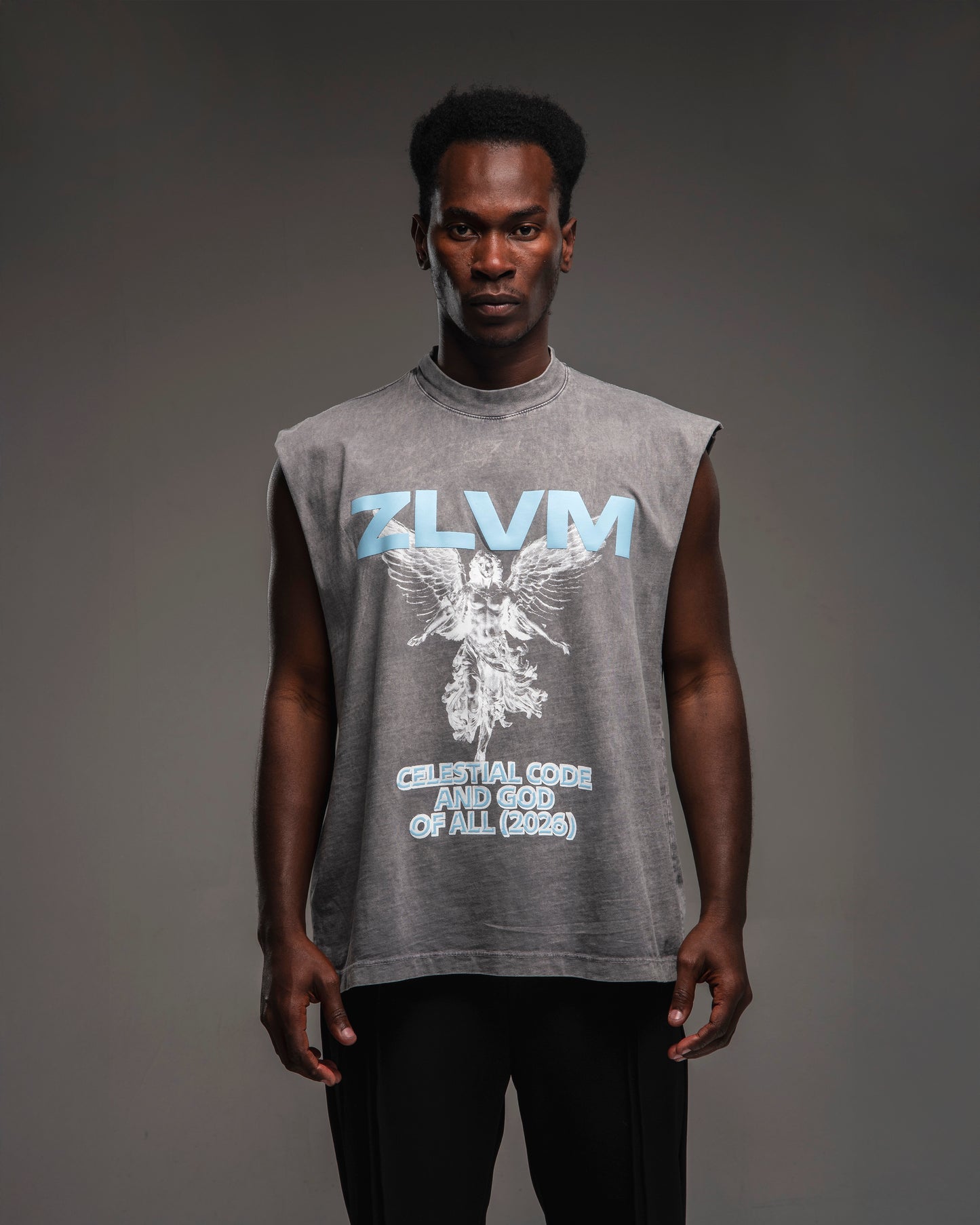 ANGEL CODE VINTAGE GREY SLEEVELESS T SHIRT