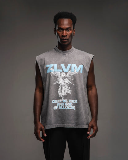 ANGEL CODE VINTAGE GREY SLEEVELESS T SHIRT